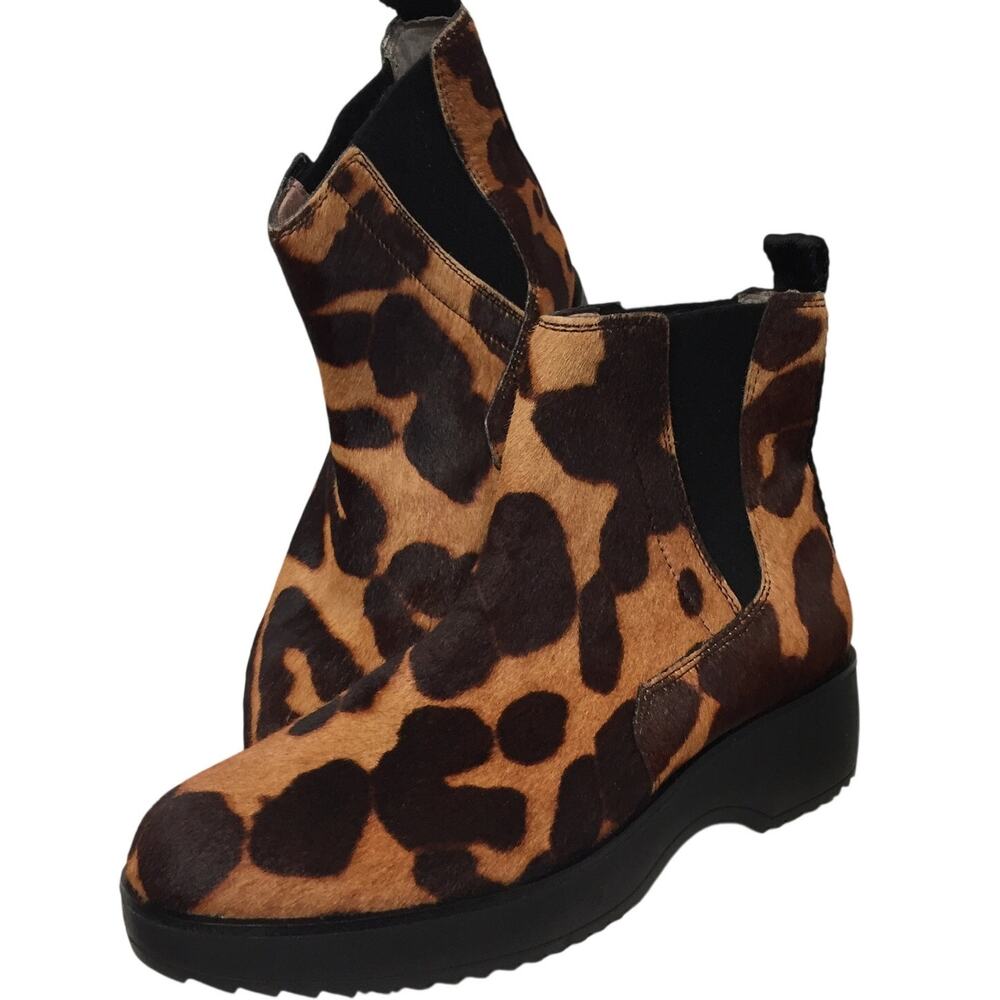 Louise Et Cie Zareb Calf Hair Cheetah Chelsea Boots 8.5 Brown Animal Print Wedge